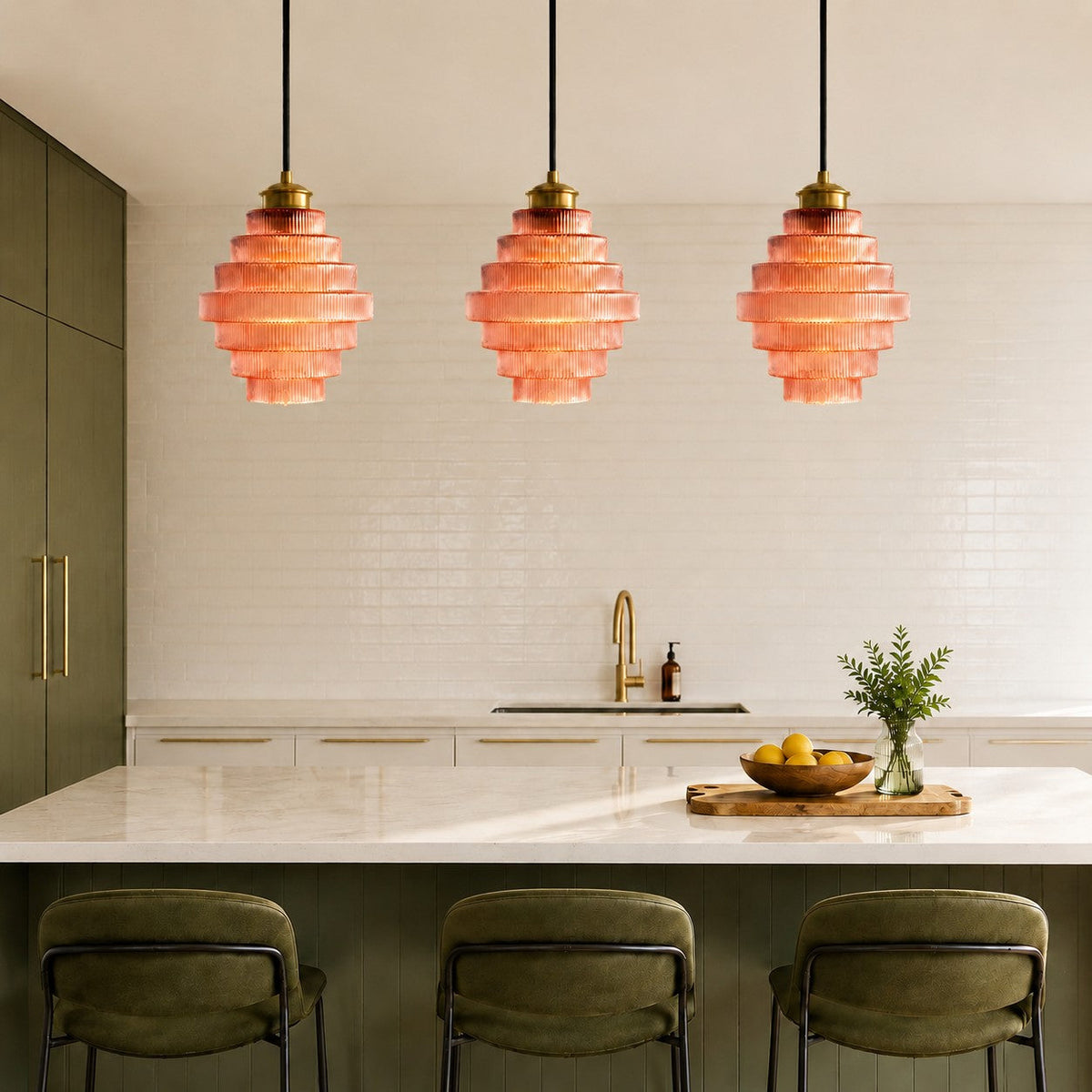 Ribbed Glass Pendant Light Layered Bottle Design E27 22cm Dining Area Ceiling Light Vintage Style Living Room | Sansoti