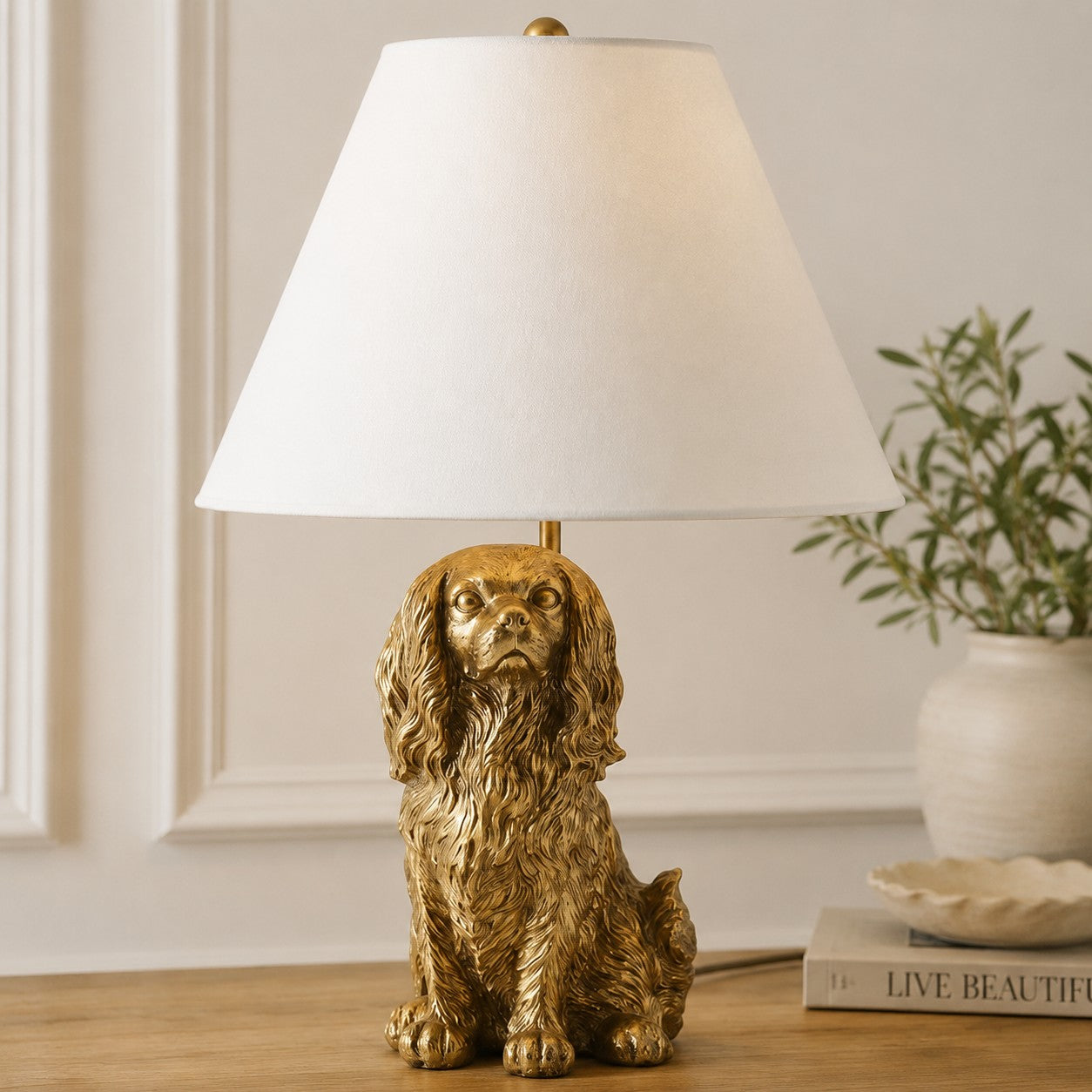 Dierenfiguur Tafellamp met Katoenen Kap – Klassieke Nachtkastlamp met Dierenmotief | Sansoti