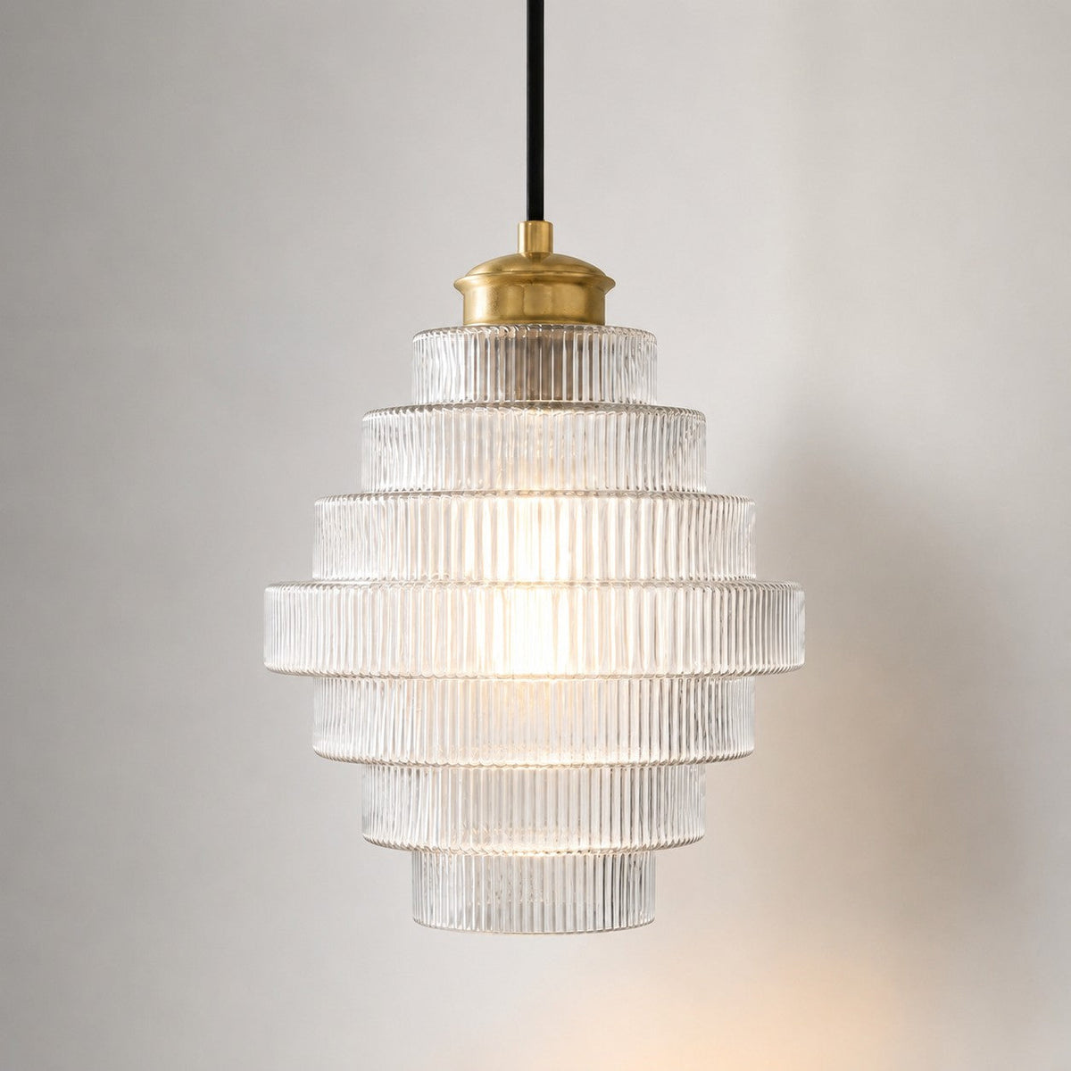 Ribbed Glass Pendant Light Layered Bottle Design E27 22cm Dining Area Ceiling Light Vintage Style Living Room | Sansoti