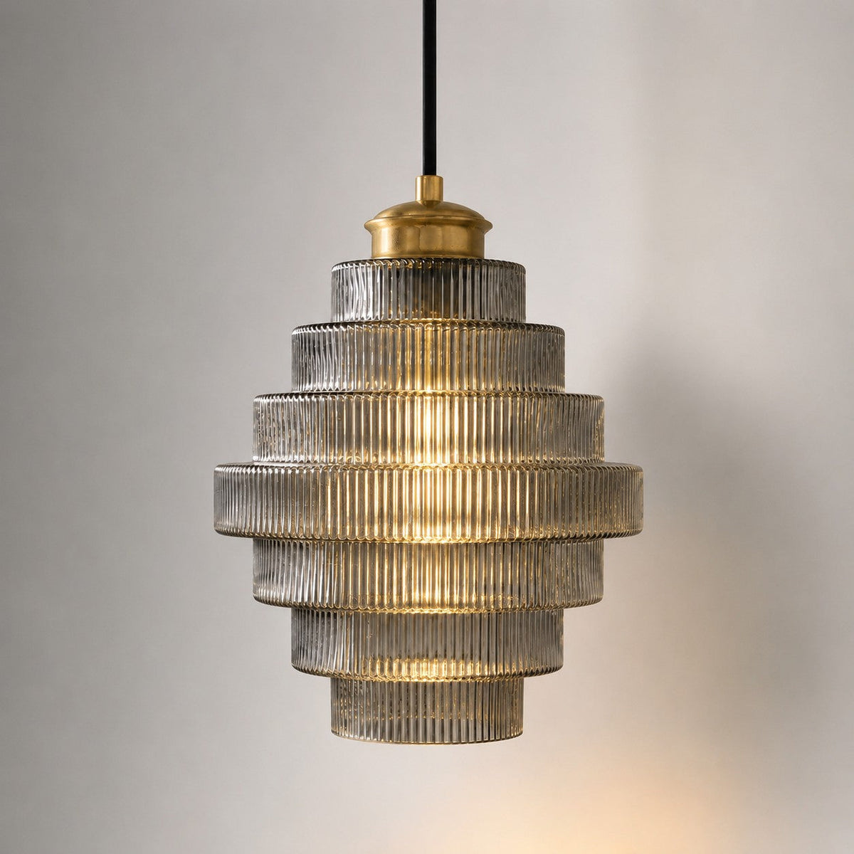 Ribbed Glass Pendant Light Layered Bottle Design E27 22cm Dining Area Ceiling Light Vintage Style Living Room | Sansoti