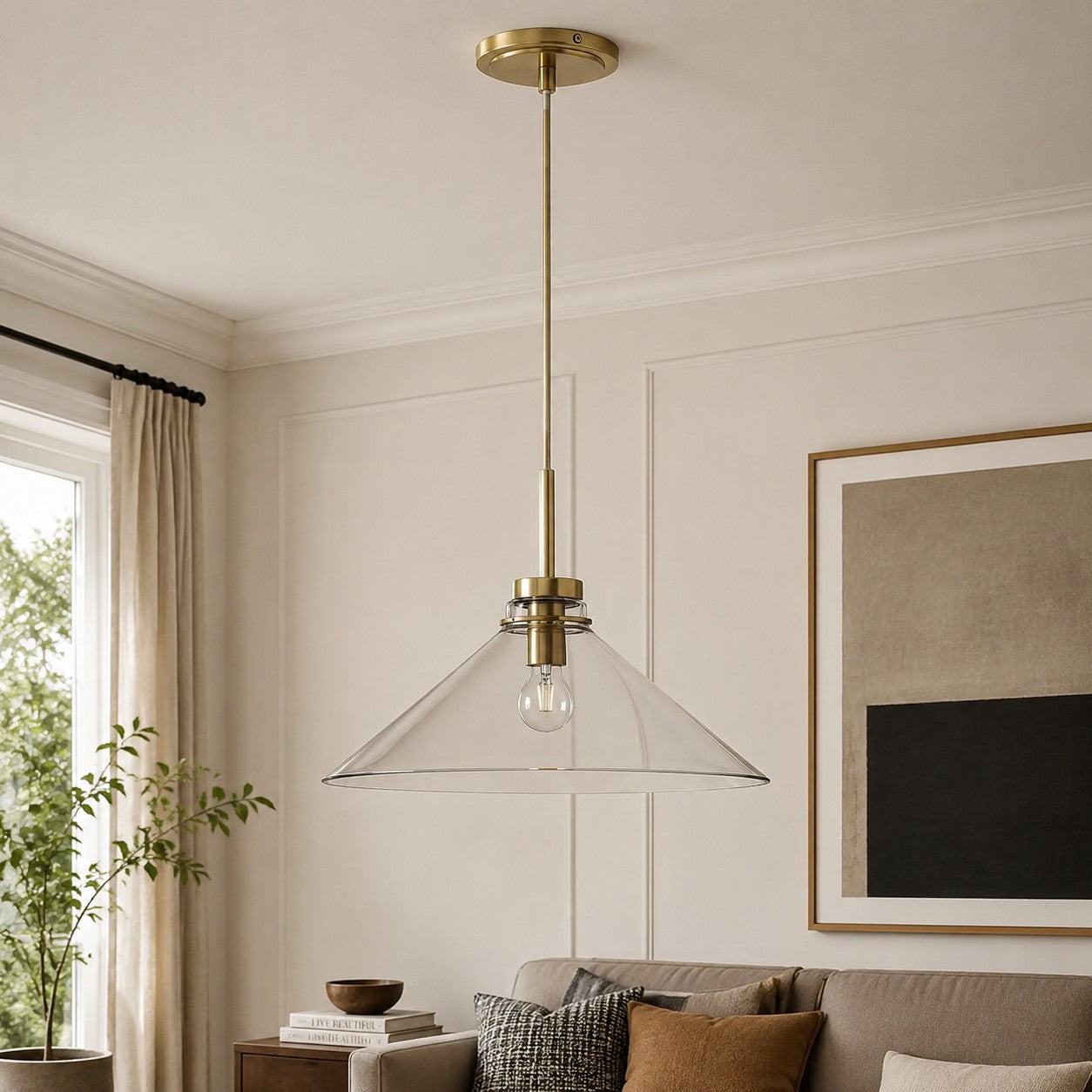 Kegelvormige Hanglamp in Landelijke Stijl - Dimbaar - Voor Keuken en Hal - Scandinavisch Geïnspireerd - Modern Farmhouse Verlichting | Sansoti