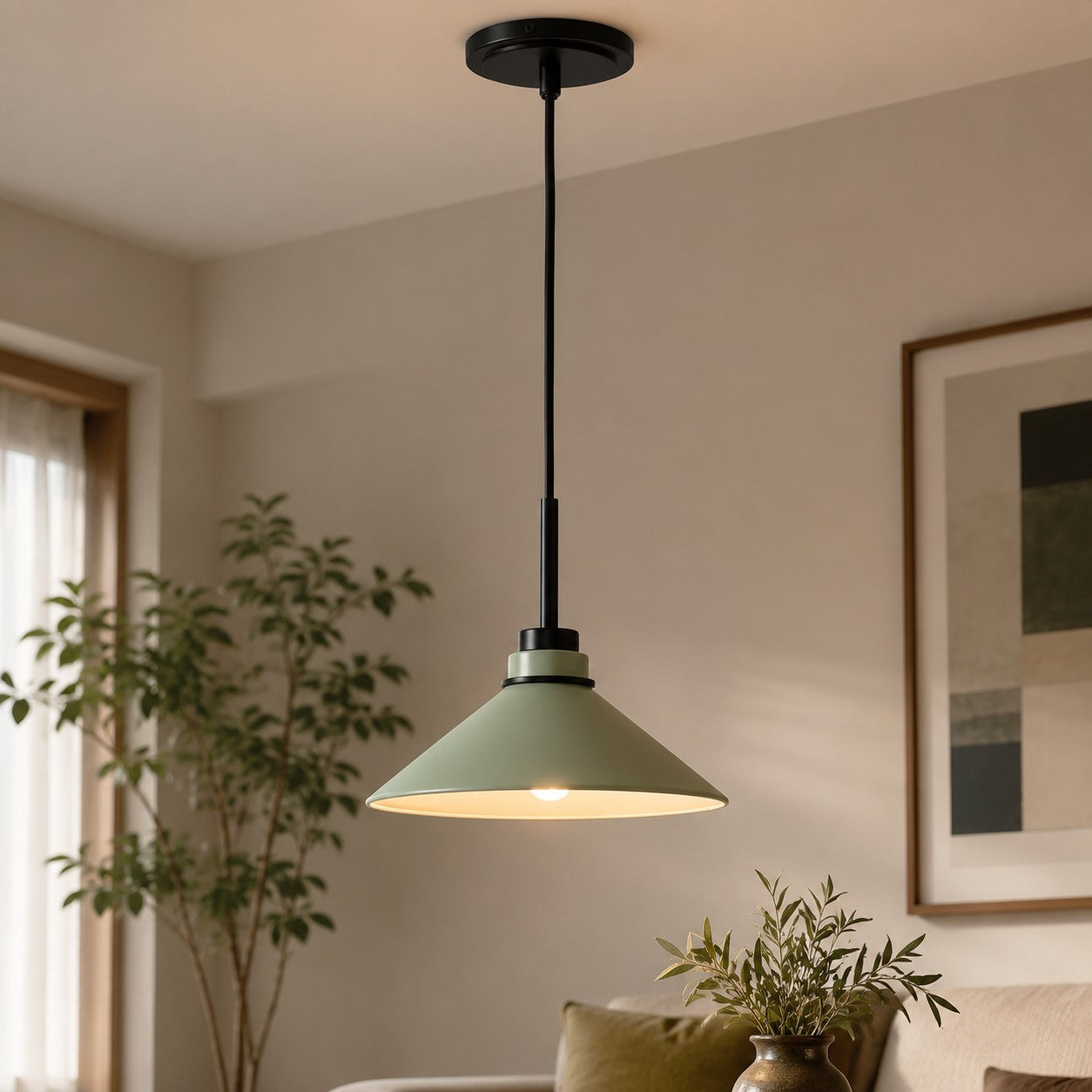 Kegelvormige Hanglamp in Landelijke Stijl - Dimbaar - Voor Keuken en Hal - Scandinavisch Geïnspireerd - Modern Farmhouse Verlichting | Sansoti