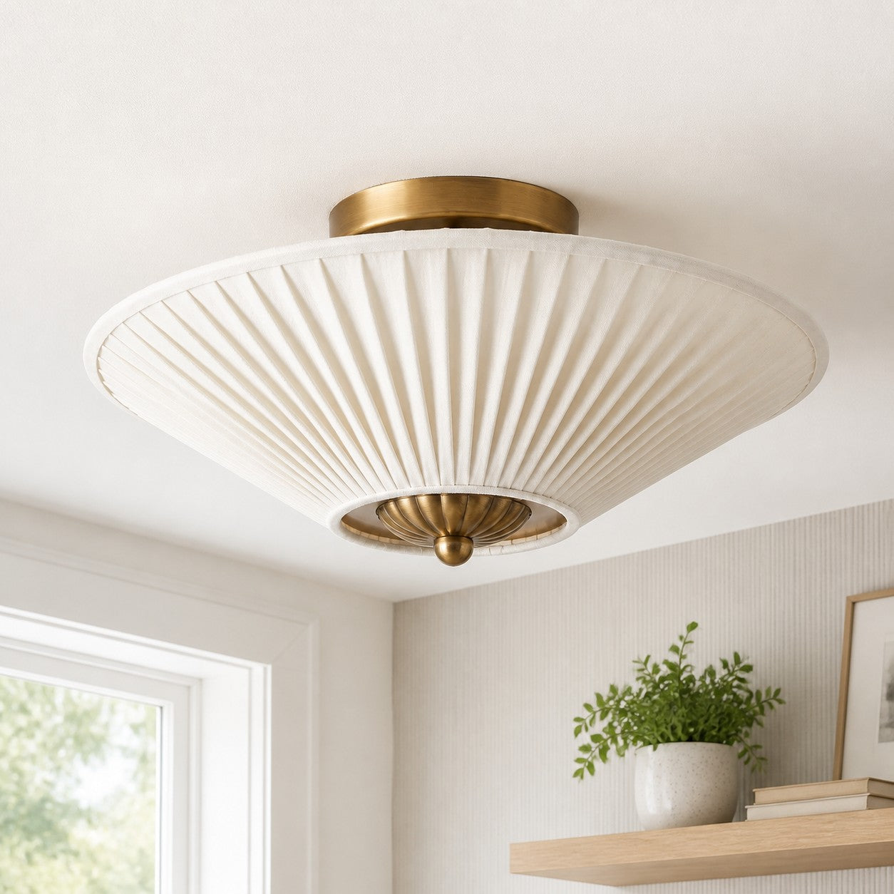 Semi-Flush Plafondlamp Metaal Stoffen Kap Gestroomlijnde Vormgeving Hedendaagse Verlichting Woonkamer Slaapkamer Scandinavisch Interieur Vintage Details | Sansoti