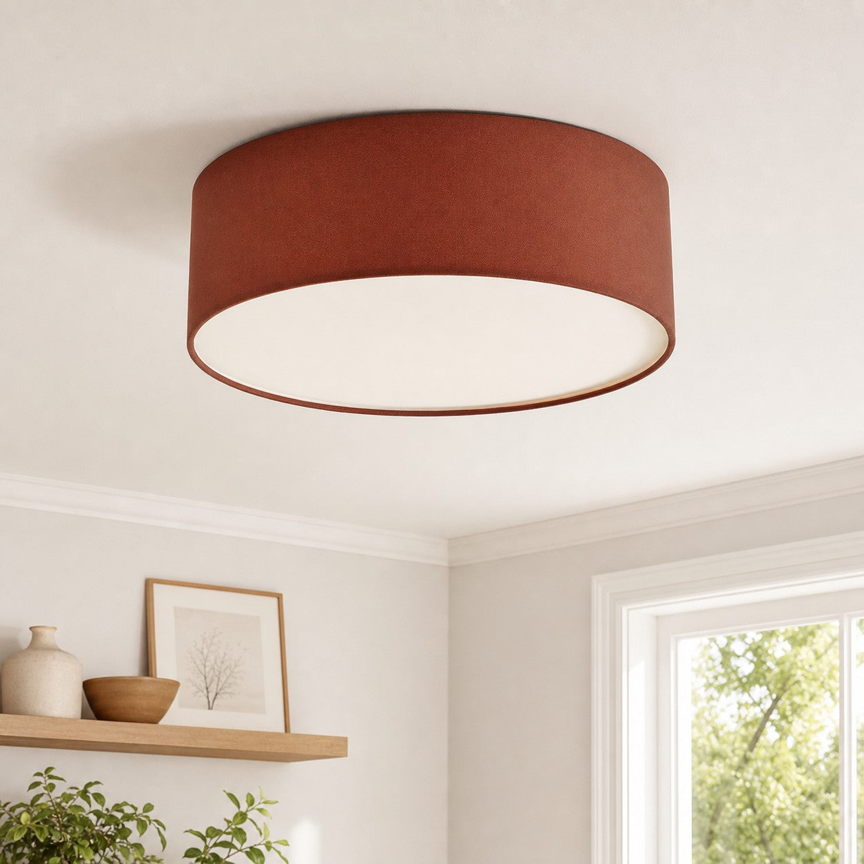 Plafondlamp met Linnen Kap – Drumvorm Ø30/45cm – Modern Scandinavisch Design – Elegante Verlichting Woonkamer Slaapkamer Eetkamer | Sansoti