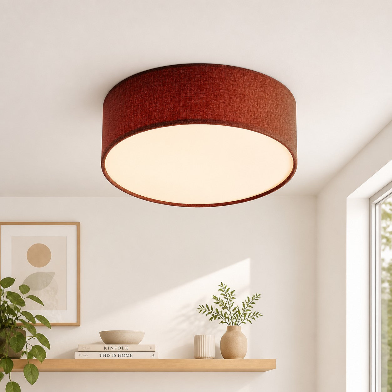 Plafondlamp met Linnen Kap – Drumvorm Ø30/45cm – Modern Scandinavisch Design – Elegante Verlichting Woonkamer Slaapkamer Eetkamer | Sansoti