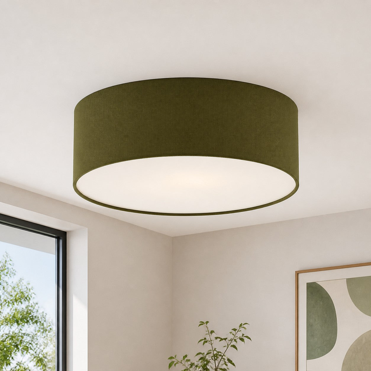 Plafondlamp met Linnen Kap – Drumvorm Ø30/45cm – Modern Scandinavisch Design – Elegante Verlichting Woonkamer Slaapkamer Eetkamer | Sansoti