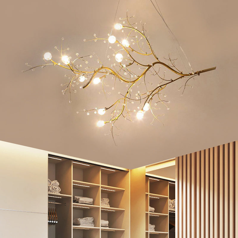 Metallic Kroonluchter met Kristallen Takken – 10 Lichtpunten – Romantische Hanglamp voor Woonkamer, Eetkamer en Slaapkamer | Sansoti