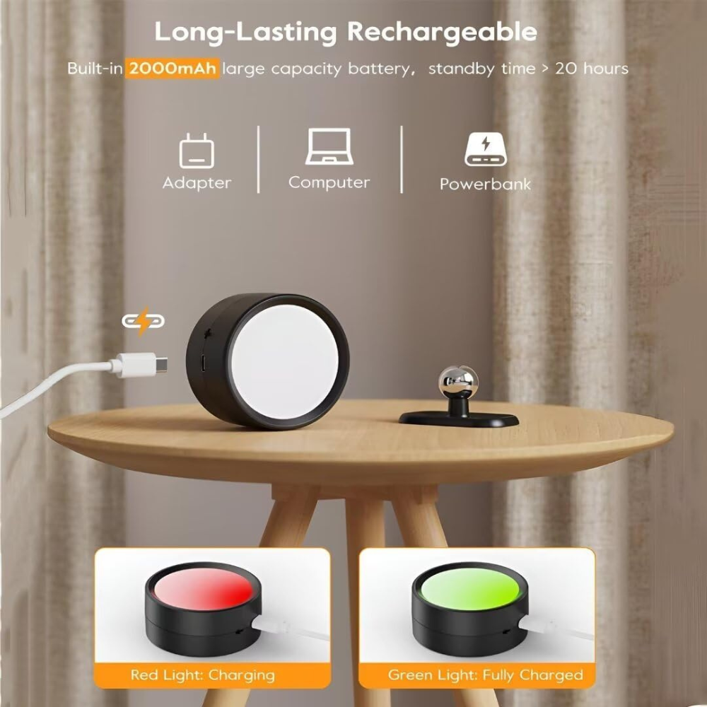 Applique murale magnétique rechargeable sans fil avec télécommande, pivotante à 360°, LED cylindrique à intensité variable, éclairage d’ambiance | Sansoti
