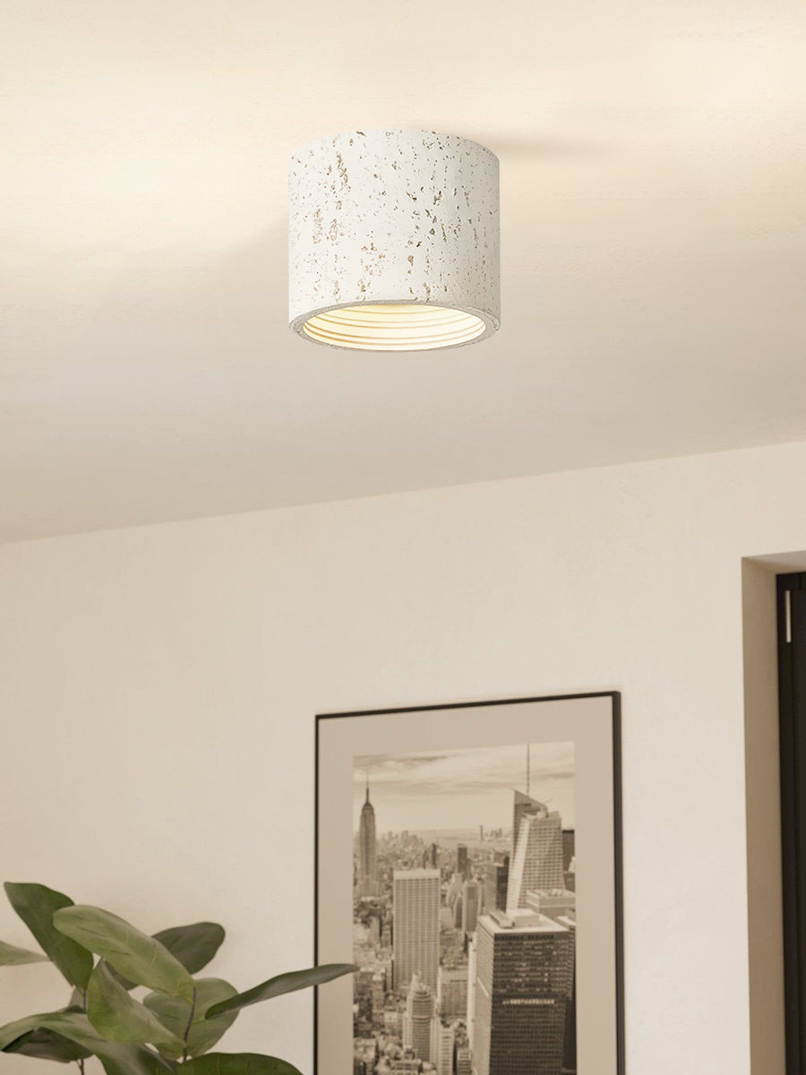 Cilindrische plafondlamp van travertijn – LED verlichting voor moderne interieurs | Sansoti