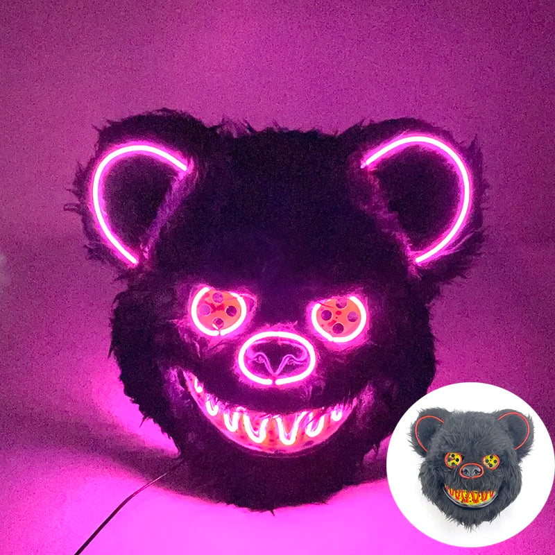 Oplichtend LED Neon Masker Beer Konijn Horror Halloween Griezelfeest Verkleedkostuum Spookhuis Party Decoratie | Sansoti