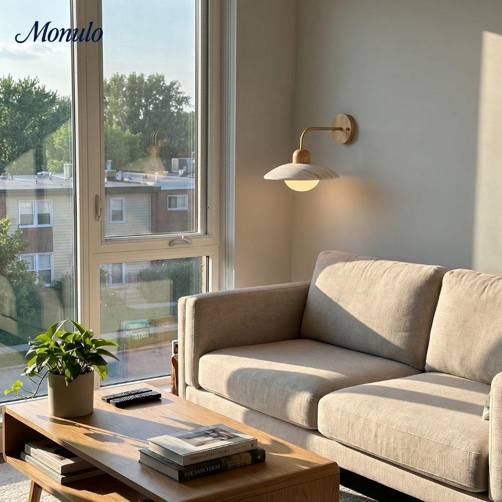 Travertijn Wandlamp Minimalistische Schijf Design Natuursteen Verlichting voor Woonkamer Slaapkamer Gang Moderne Interieur Wandverlichting met Warm Licht | Sansoti