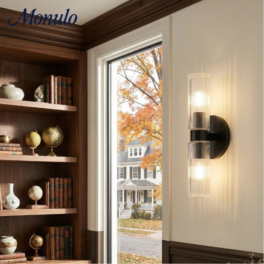 Wandlamp met dubbele geribbelde glazen buizen – hedendaagse wandverlichting voor hal en entree | Sansoti