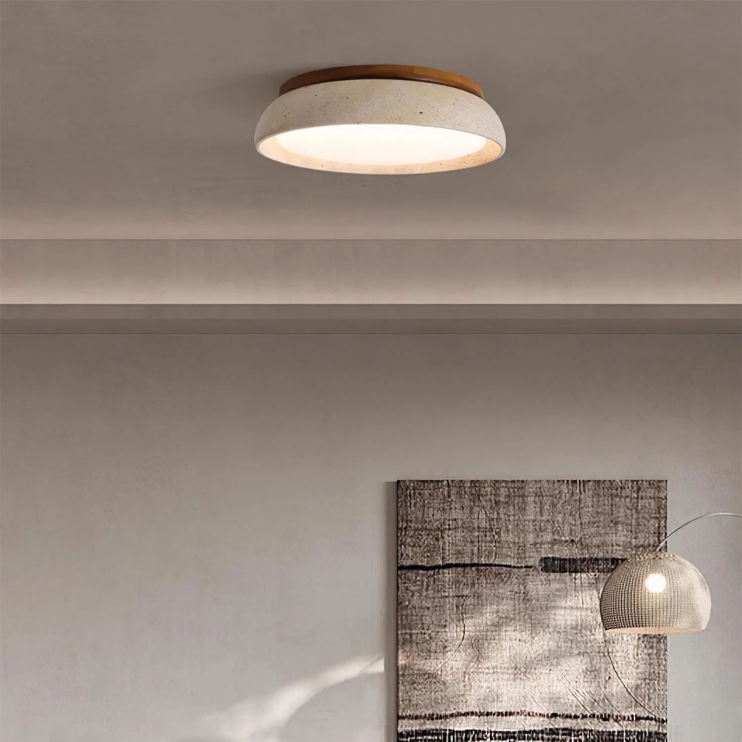 Plafonnier Depiara travertin bois LED 3000K beige éclairage plafond salon chambre hall salle de bain moderne minimaliste | Restfield
