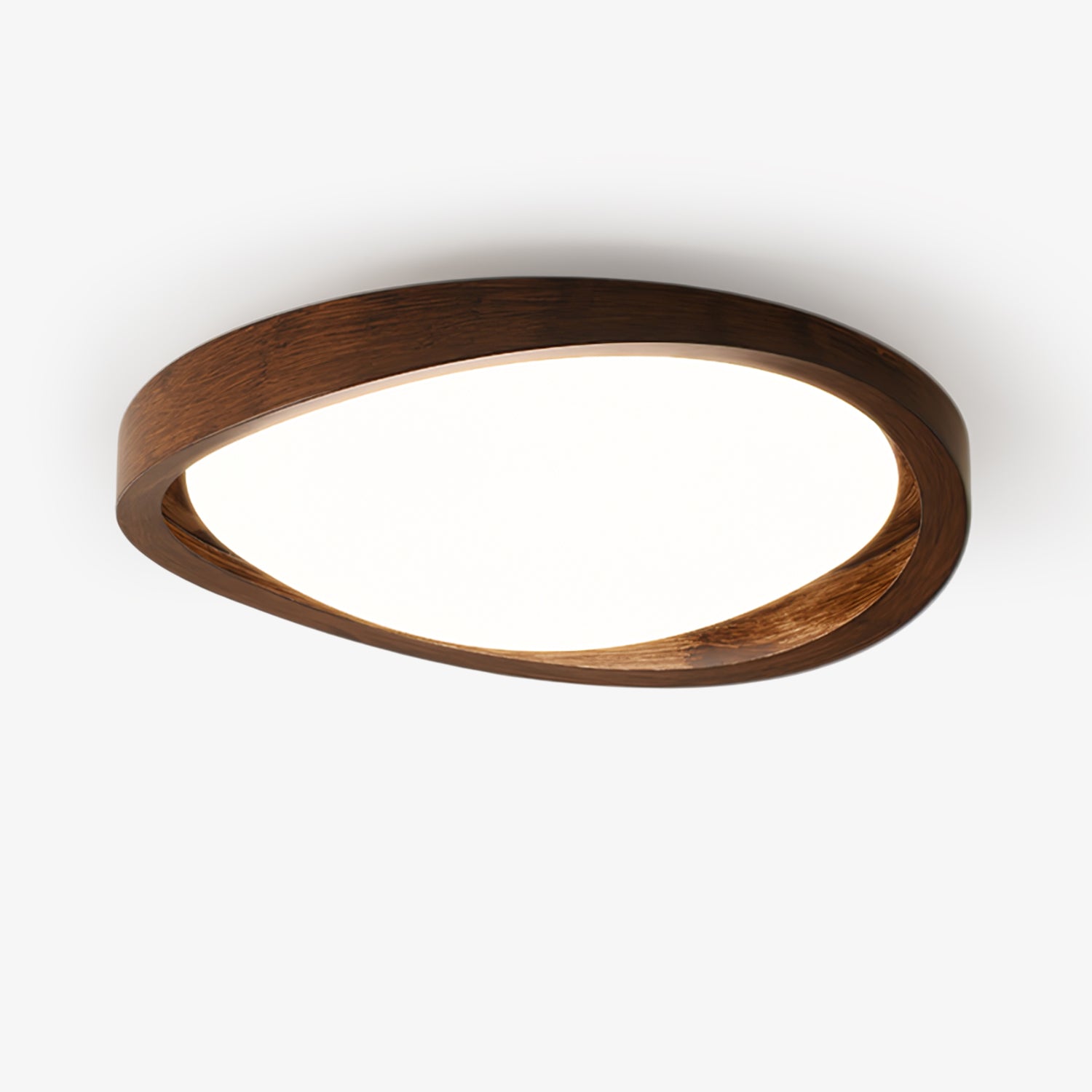 Houten Plafondlamp met Gebogen Rand – Scandinavisch Design met Walnoot Afwerking & Warme Verlichting voor Woonkamer Slaapkamer | Sansoti