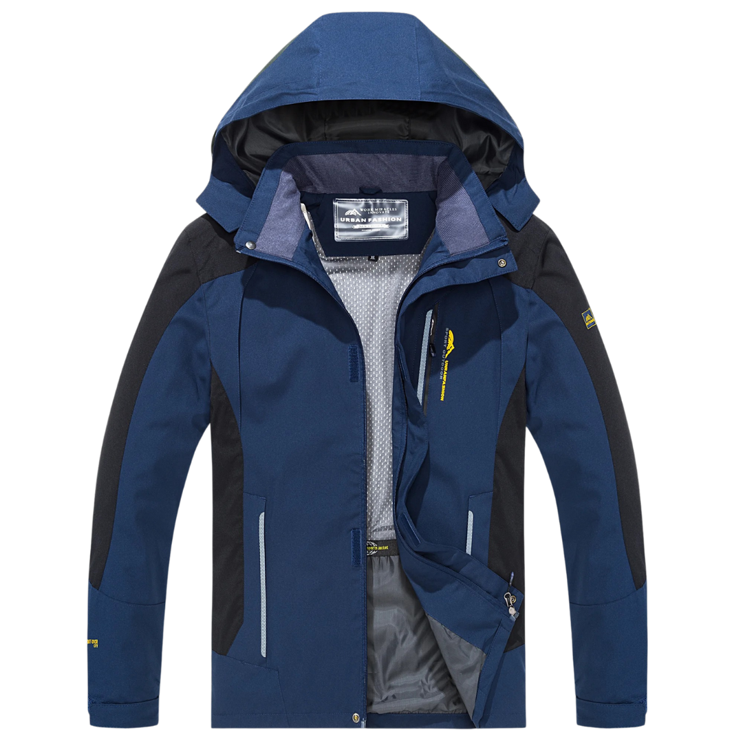 Veste d’extérieur imperméable pour hommes en polyester avec capuche amovible et plusieurs poches pour randonnée, trekking et activités de plein air | Sansoti