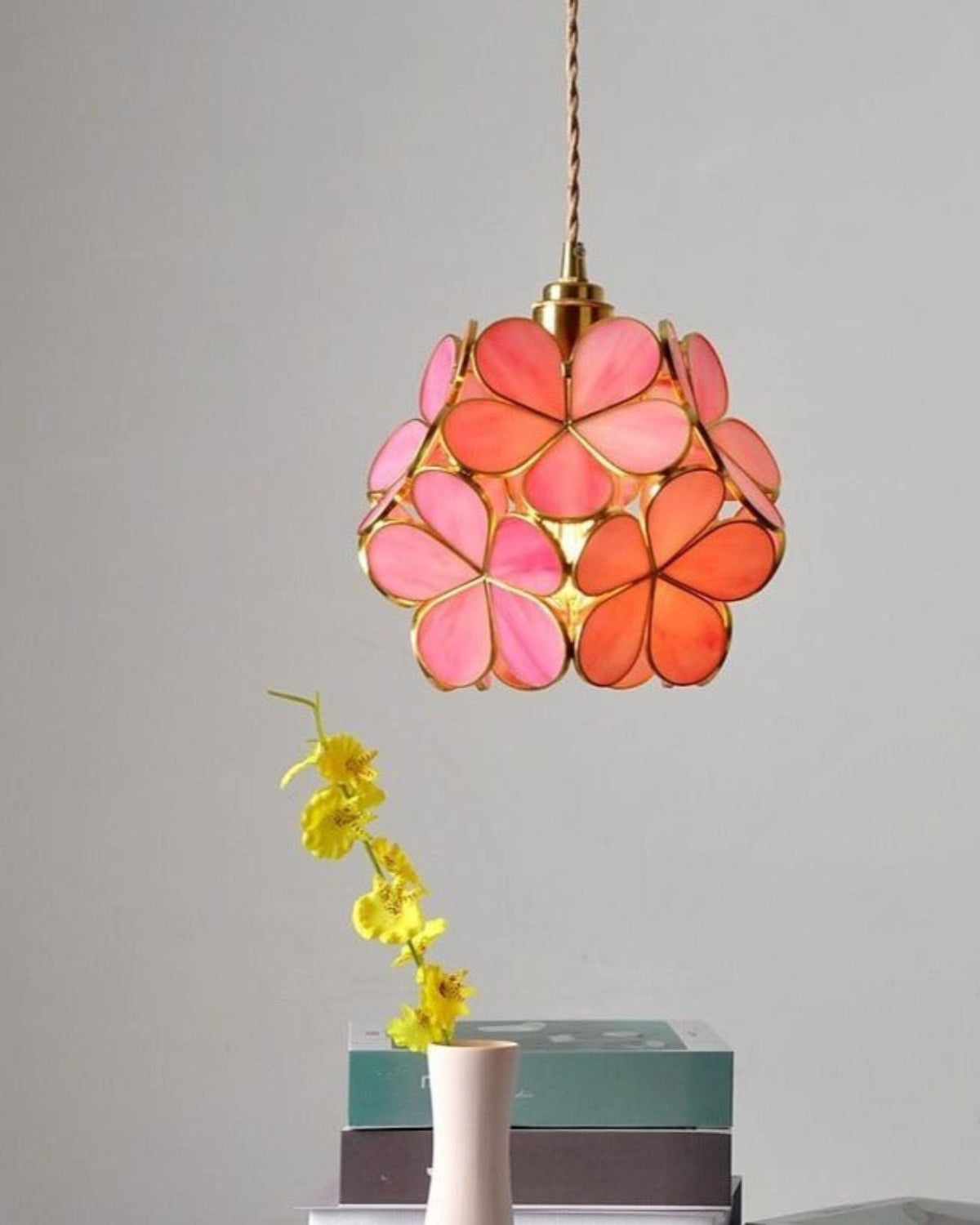 Handgemaakte Hanglamp met Acryl Bloem en IJzeren Frame Transparant Roze Blauw Beige voor Eetkamer Woonkamer Slaapkamer | Sansoti
