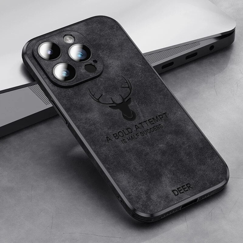Luxe Wildleren iPhone Hoes Zwart Bruin Donkergroen Lichtblauw Beschermhoes met Shockabsorptie Camerabescherming | Sansoti
