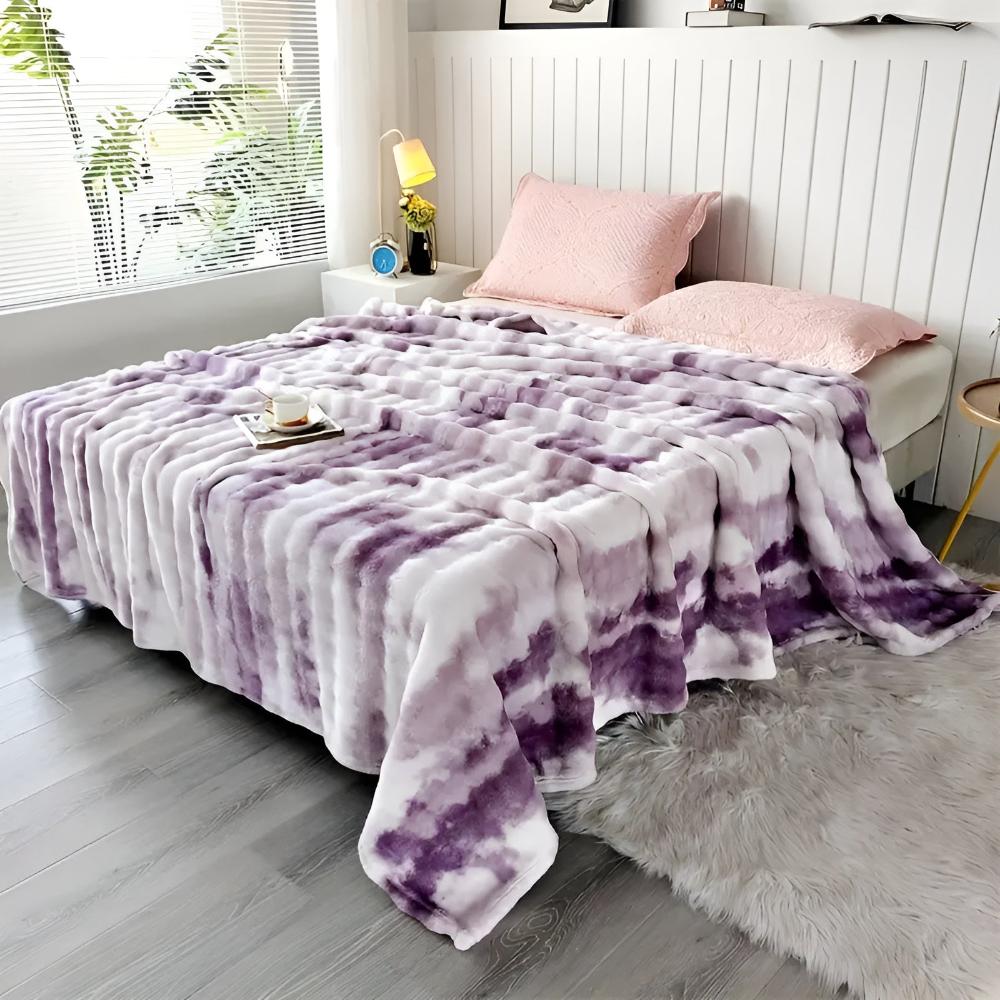 Decke mit Tie-Dye-Effekt und Kunstfell, weiche Decke 150-230 cm, Wärme und Komfort für alle Jahreszeiten, Wohnzimmer | Sansoti