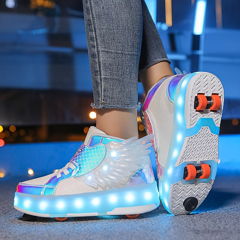 Lichtgevende Rolschaats Sneakers met Vleugels – USB Oplaadbaar voor Meisjes en Tieners | Sansoti