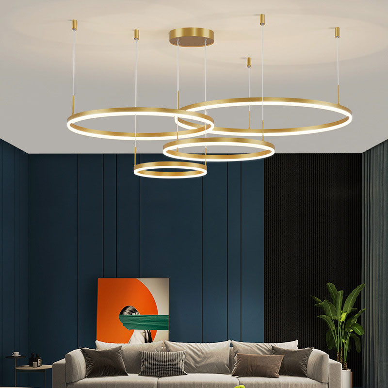 Modern Circular Pendant Light Metal LED Dimmable Black Gold Brown Living Room Dining Room Bedroom Adjustable | Sansoti