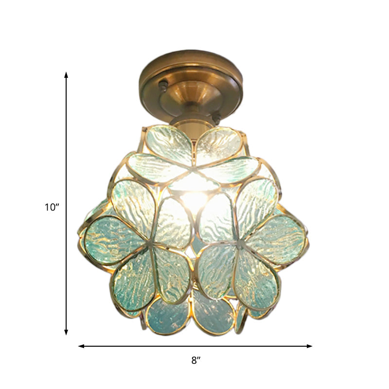 Glazen Plafondlamp met Bloemmotief – Vintage Glas-in-Lood Stijl – 8 inch – Roze/Blauw/Groen/Helder – Retro Semi-Flush Plafondverlichting voor Hal en Gang | Sansoti