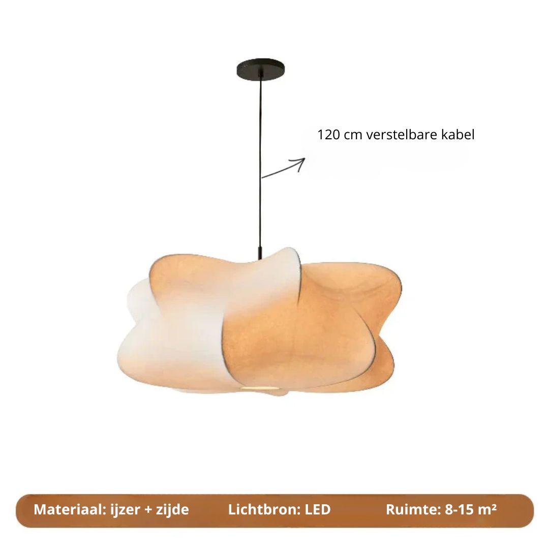 Hanglamp Wabi Sabi Zijde Metaal Beige E27 Eettafel Woonkamer Organisch Design Japandi Interieur Zachte Verlichting | Sansoti