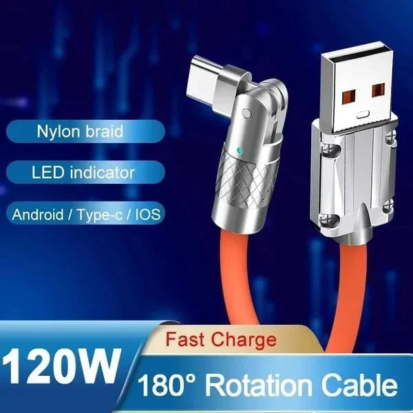Rotierendes 180°-Ladekabel mit Schnellladefunktion, 1,2 m, für Gaming und Datentransfer, universell kompatibel mit USB | Sansoti