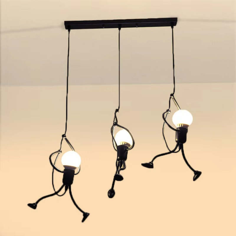 Suspension en métal en forme de figure LED E27 noir blanc design moderne éclairage intérieur salon salle à manger chambre | Sansoti
