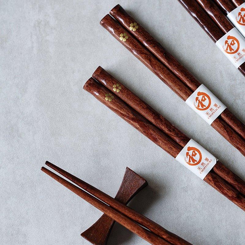 Essstäbchen Set 5 Paar Holz Goldene Sakura Kirschblüte Japanisch Handgemacht Geschenk | Restfield