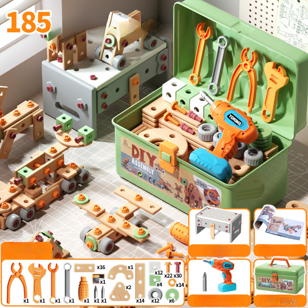 Houten Speelgoed Gereedschapsset voor Kinderen Constructieset met Koffer & Accessoires | Sansoti