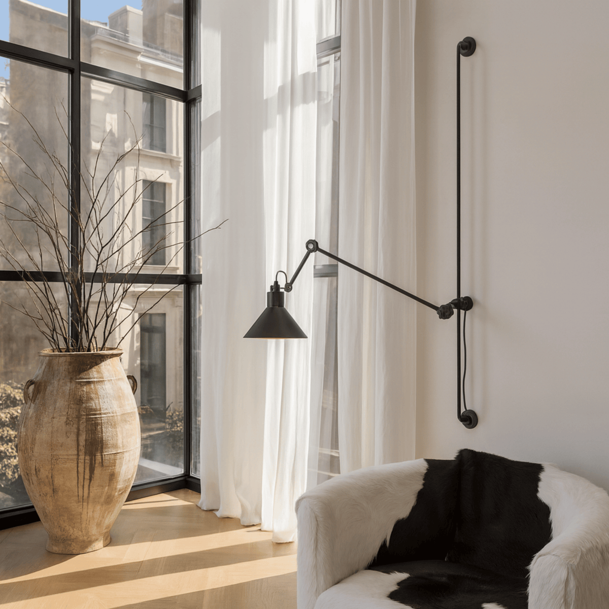 Adjustable Black Metal Wall Lamp with Rotating Arm 118cm for Reading Nook Bedroom Workspace Study Room | Sansoti