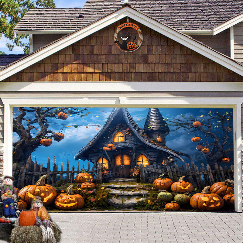 Halloween Garagedeur Decoratie Spookachtige Bedrukking Schaduwdoek Herbruikbaar Horror Sfeer Doek Waterdicht Buiten Feestversiering | Sansoti