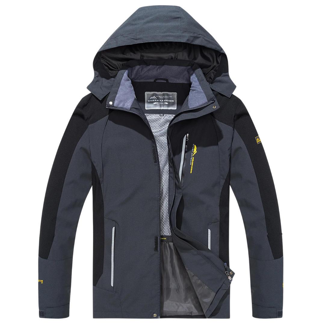 Veste d’extérieur imperméable pour hommes en polyester avec capuche amovible et plusieurs poches pour randonnée, trekking et activités de plein air | Sansoti