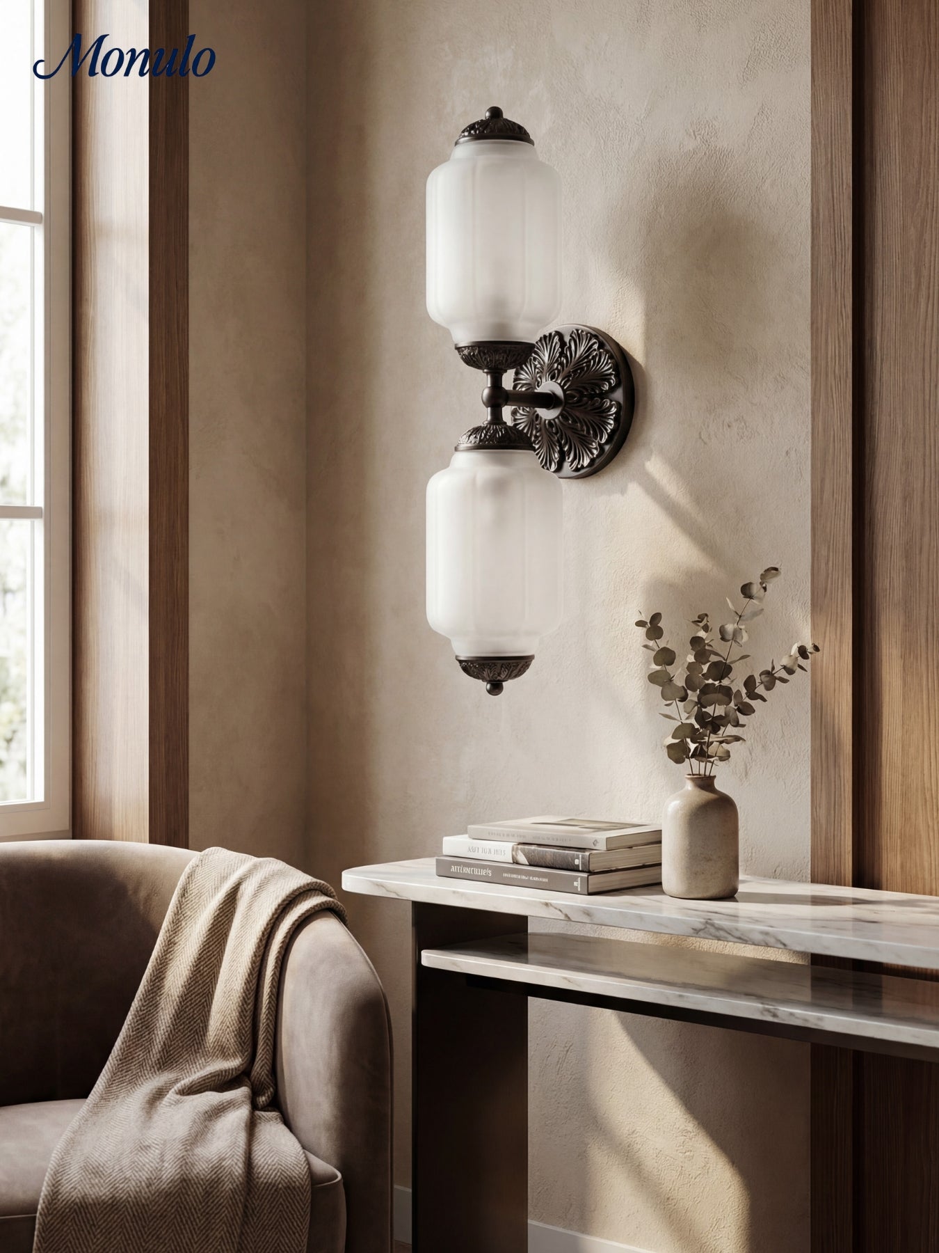 Vintage Glazen Wandlamp Horizontaal Model Eloise Lichtbron voor Woonkamer en Gang | Sansoti