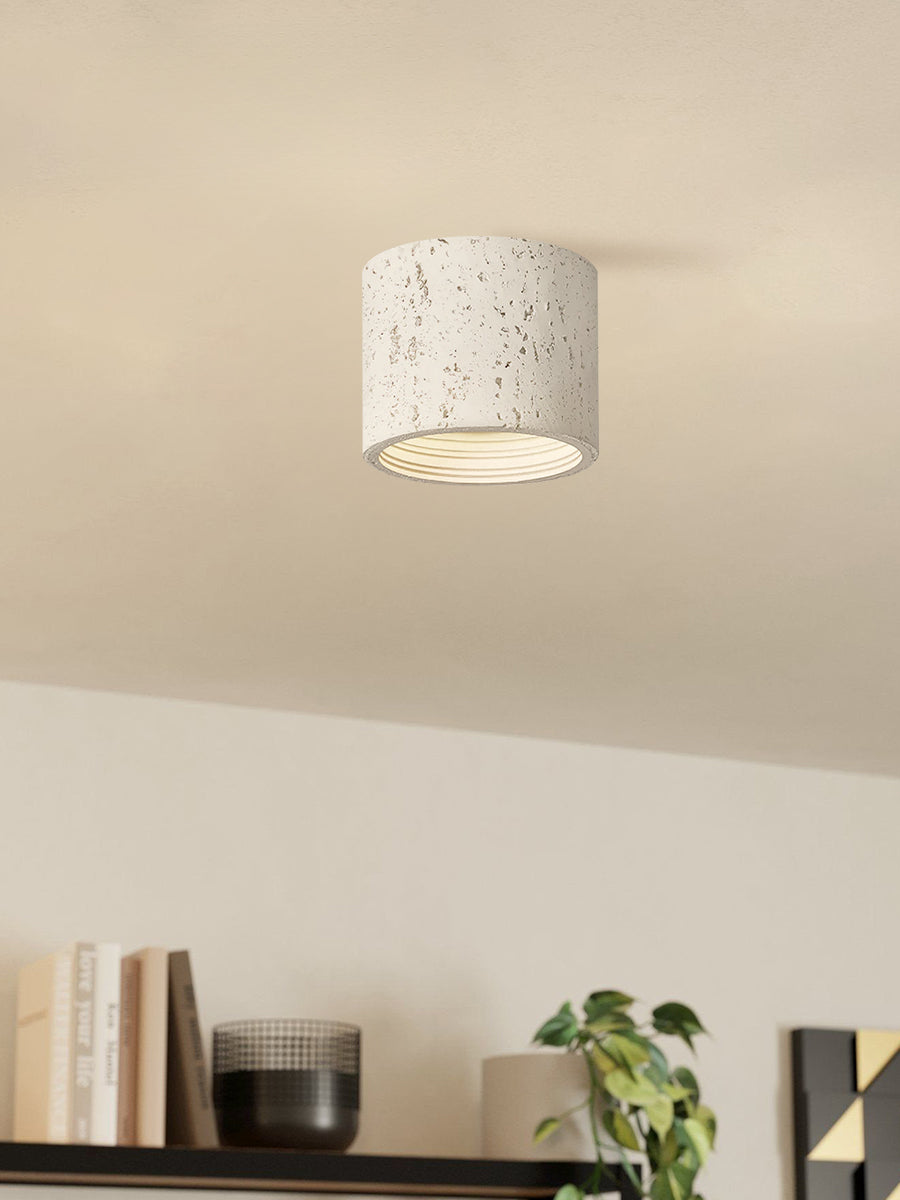 Cilindrische plafondlamp van travertijn – LED verlichting voor moderne interieurs | Sansoti