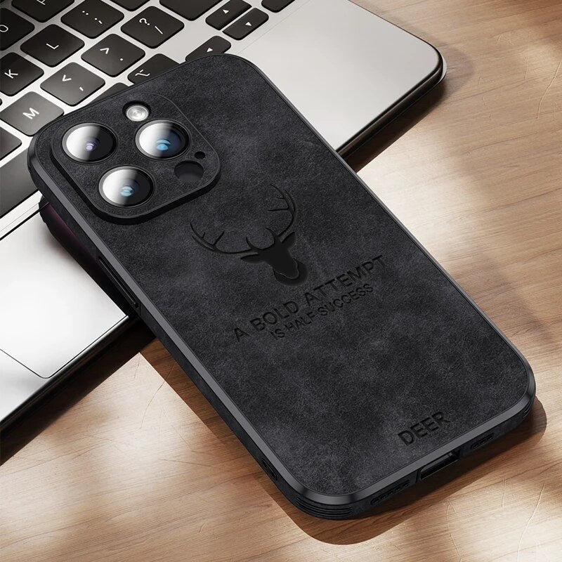 Luxe Wildleren iPhone Hoes Zwart Bruin Donkergroen Lichtblauw Beschermhoes met Shockabsorptie Camerabescherming | Sansoti
