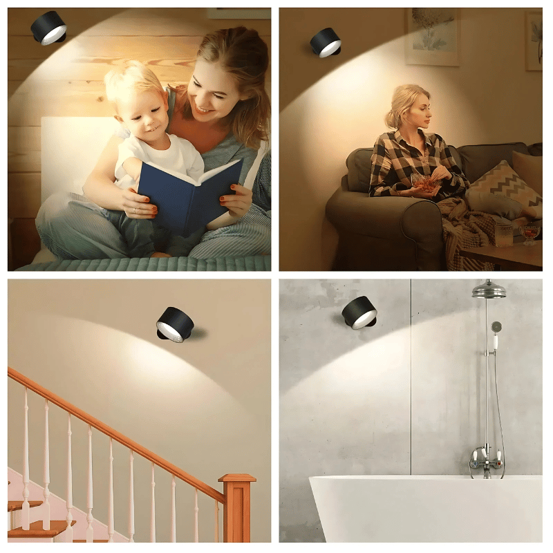 LED Wandlamp Draadloos met Accu en 360° Draaifunctie | Compact Design voor Woonkamer, Slaapkamer, Leeshoek, Hal | Instelbare Kleurtemperatuur Warmwit Neutraalwit Koudwit | Oplaadbare Verlichting 2000mAh | Sansoti