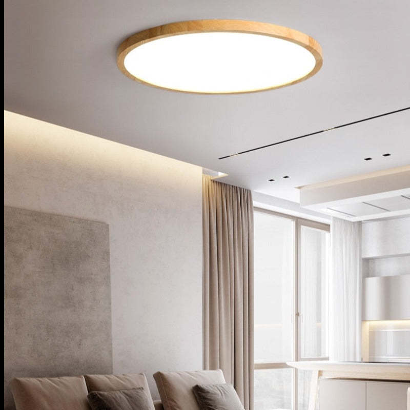 Round Wooden Ceiling Light LED Dimmable Modern Scandinavian Design for Living Room Bedroom Study | Sansoti