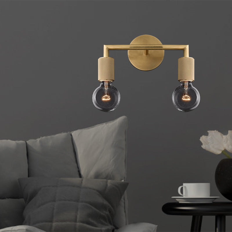 Minimalistische Wandlamp met Vierkante Arm – Metalen Sconce voor Binnen in Zwart, Messing of Chroom | 1 of 2 Lichtpunten | Bare Bulb Industrieel Design | E26/E27 Fitting | Sansoti
