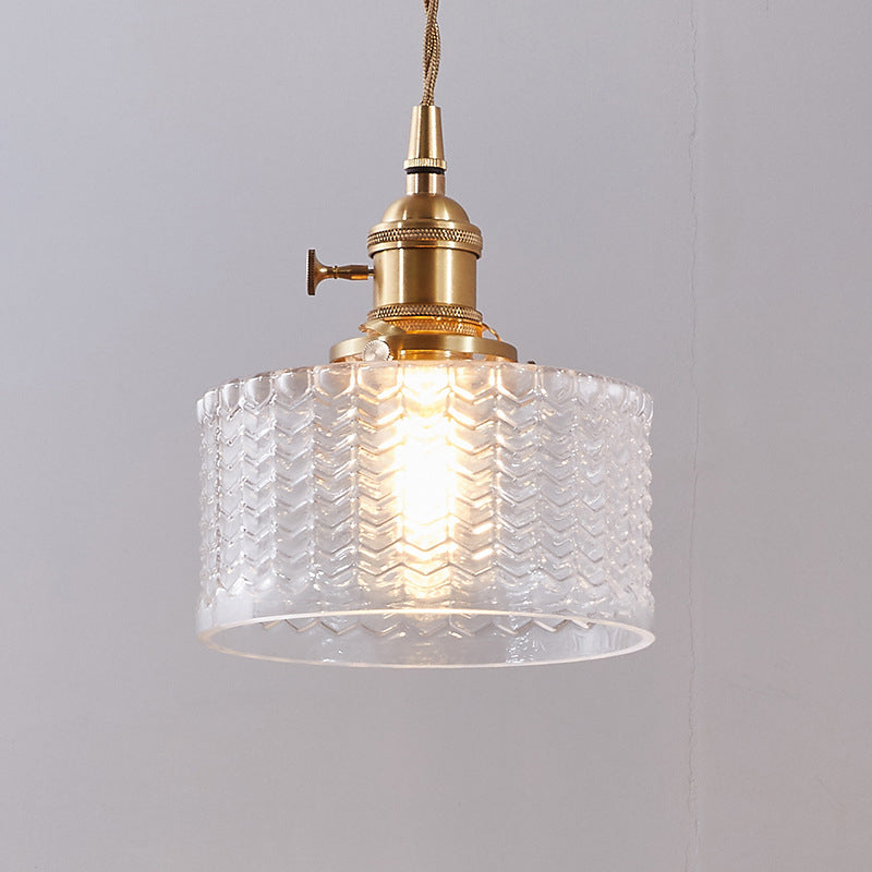 Industriële Hanglamp met Golvend Glas | Korte Cilinder Plafondlamp E26/E27 | Messing Afwerking met Draaischakelaar | Sansoti