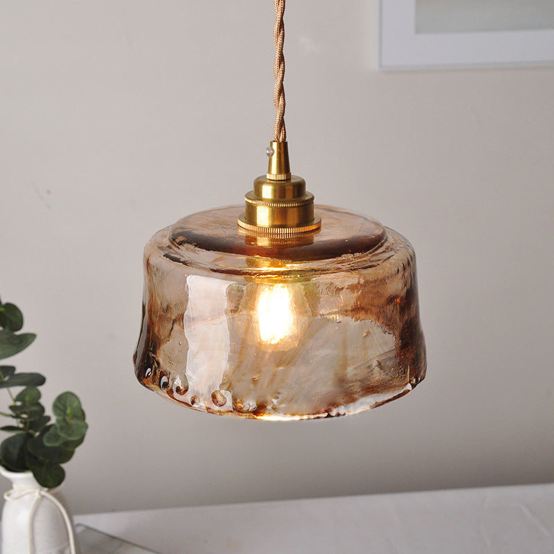 Hanglamp Rustiek Messing met Ronde Amber Albast Glazen Kap 16,5 cm voor Eetkamer Woonkamer Keuken | Sansoti
