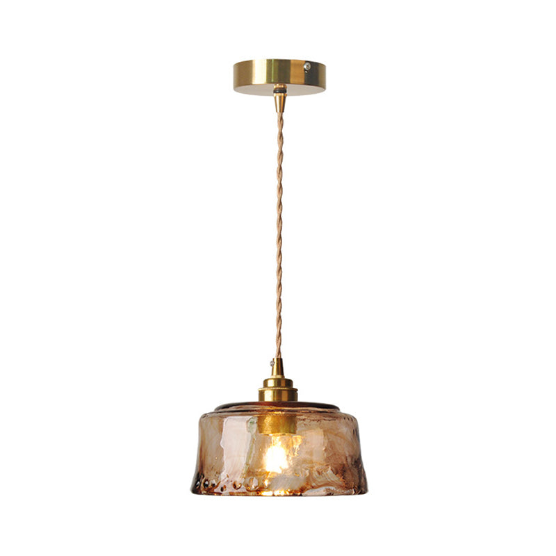 Hanglamp Rustiek Messing met Ronde Amber Albast Glazen Kap 16,5 cm voor Eetkamer Woonkamer Keuken | Sansoti