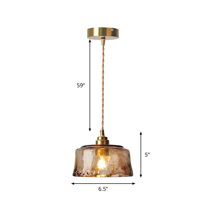 Hanglamp Rustiek Messing met Ronde Amber Albast Glazen Kap 16,5 cm voor Eetkamer Woonkamer Keuken | Sansoti