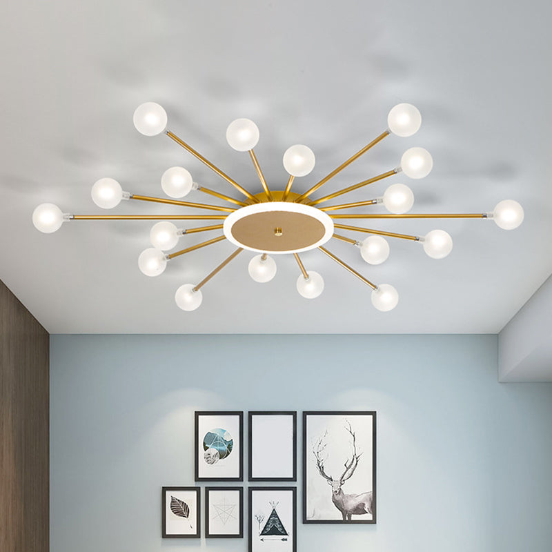 Postmoderne Plafondlamp met 18 Lichtpunten Matglas Starburst Design Zwart Goud Semi-Flush | Sansoti