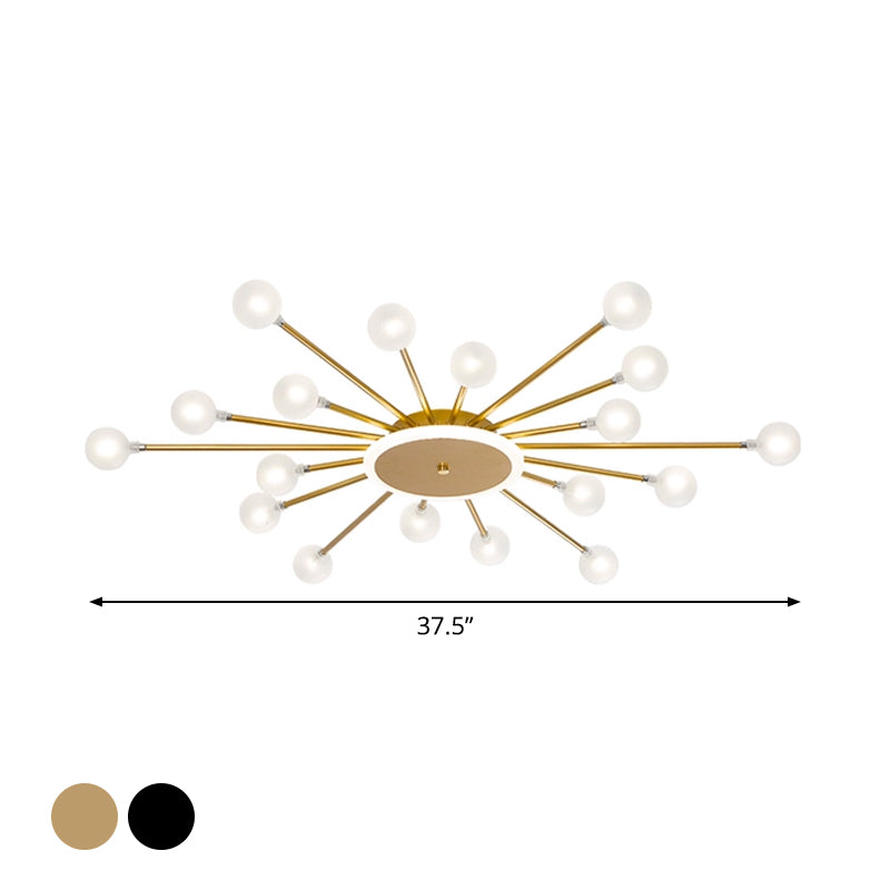Postmoderne Plafondlamp met 18 Lichtpunten Matglas Starburst Design Zwart Goud Semi-Flush | Sansoti