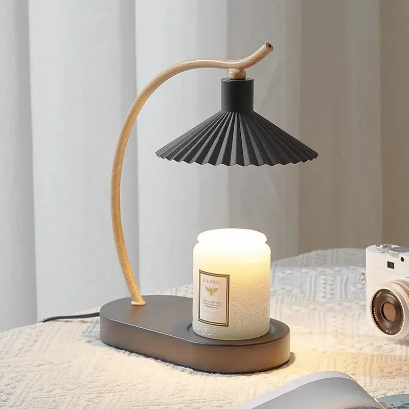 Kaarsenwarmerlamp Zwart Hout Minimalistisch 31cm Tafellamp Sfeerverlichting Woonkamer | Sansoti