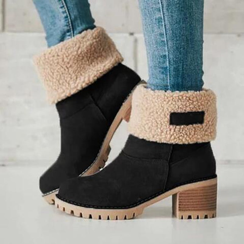 Winterlaarzen Dames met Lage Blokhak Comfortabel Antislip Warme Voering Stretch Zwart Groen Rood Elegante Laarzen | Sansoti