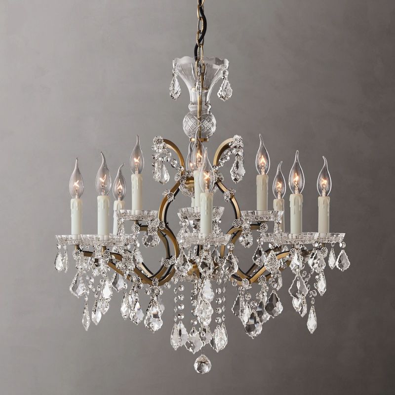 Kristallen Kroonluchter Rond 70cm met 12 Lichtpunten Rococo Stijl Messing Frame voor Eetkamer en Salon | Sansoti