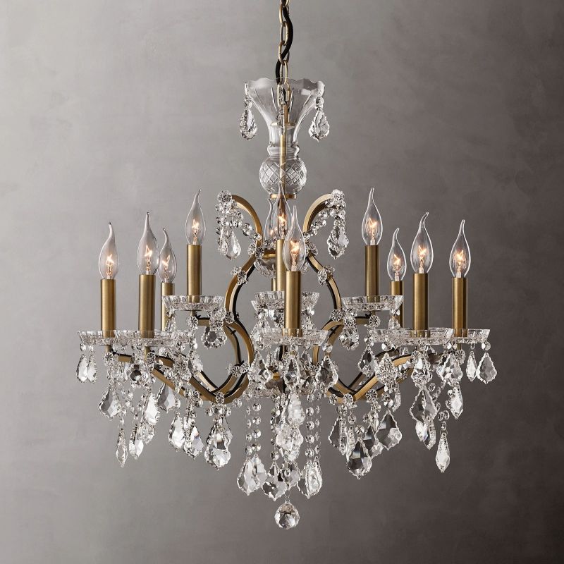 Kristallen Kroonluchter Rond 70cm met 12 Lichtpunten Rococo Stijl Messing Frame voor Eetkamer en Salon | Sansoti