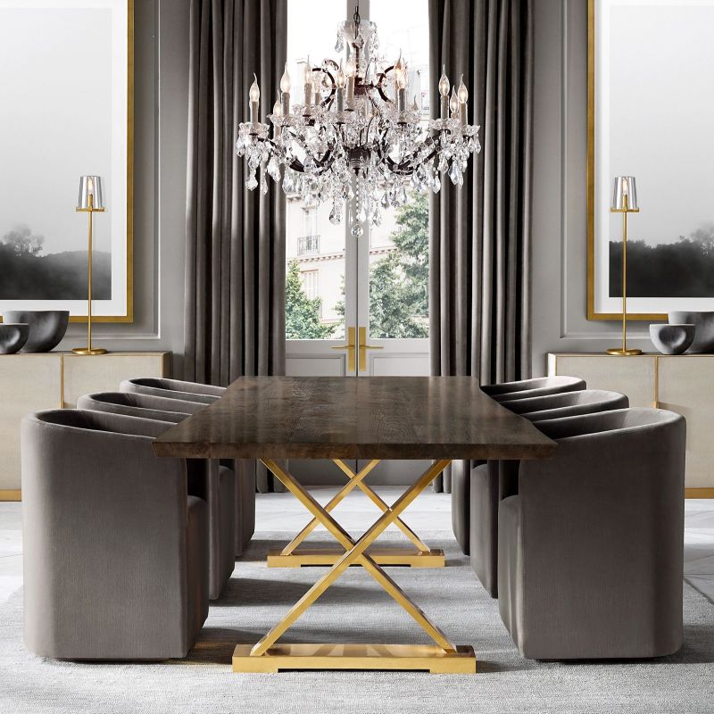 Kristallen Kroonluchter Rond 70cm met 12 Lichtpunten Rococo Stijl Messing Frame voor Eetkamer en Salon | Sansoti